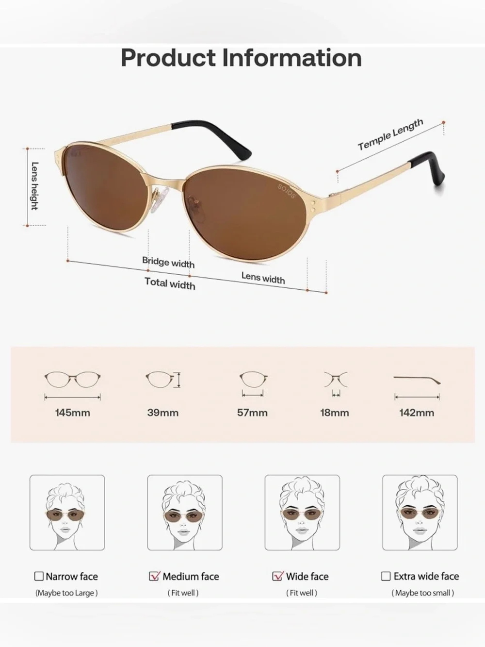 SOJOS Gold Frame Brown Lens Cat-Eye Sunglasses - Women